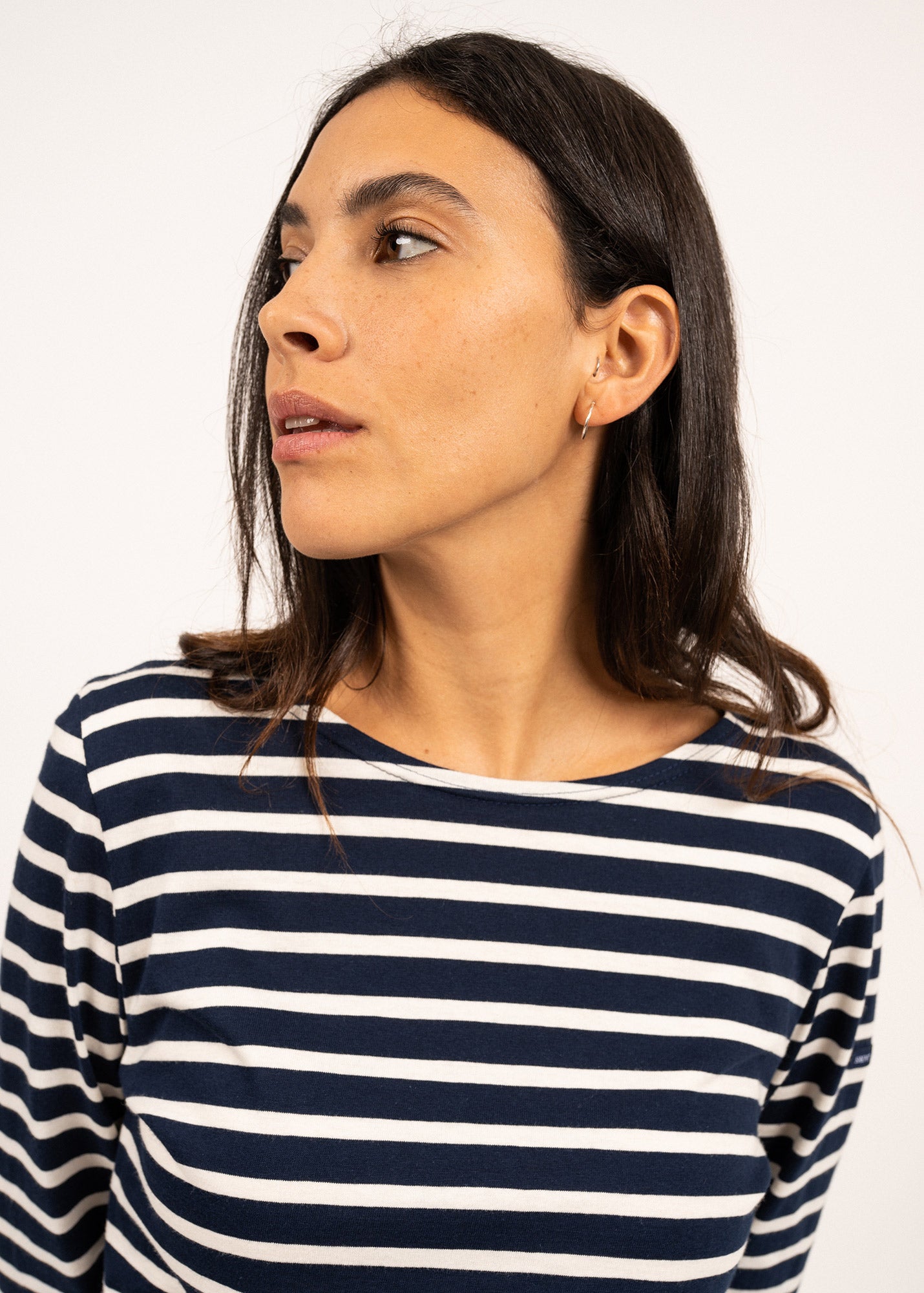 Saint James MINQUIDAME - Breton Striped Shirt with Long Sleeve | Soft Cotton | Women Fit (NAVY / ECRU)