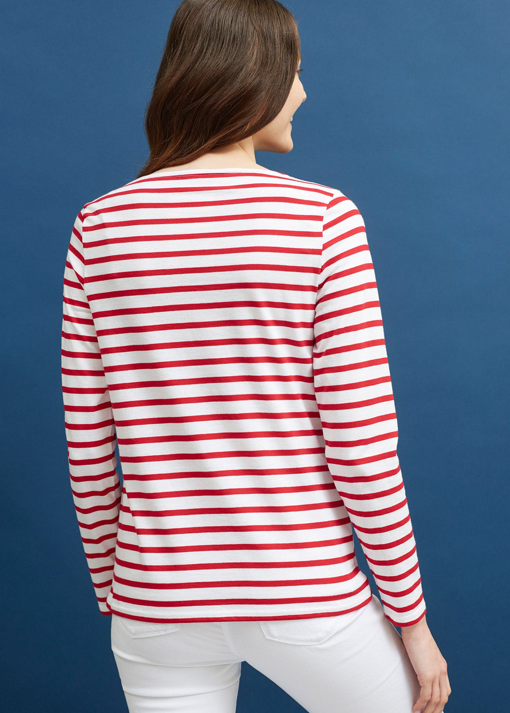 Saint James MINQUIDAME - Breton Striped Shirt with Long Sleeve | Soft Cotton | Women Fit (WHITE / RED)