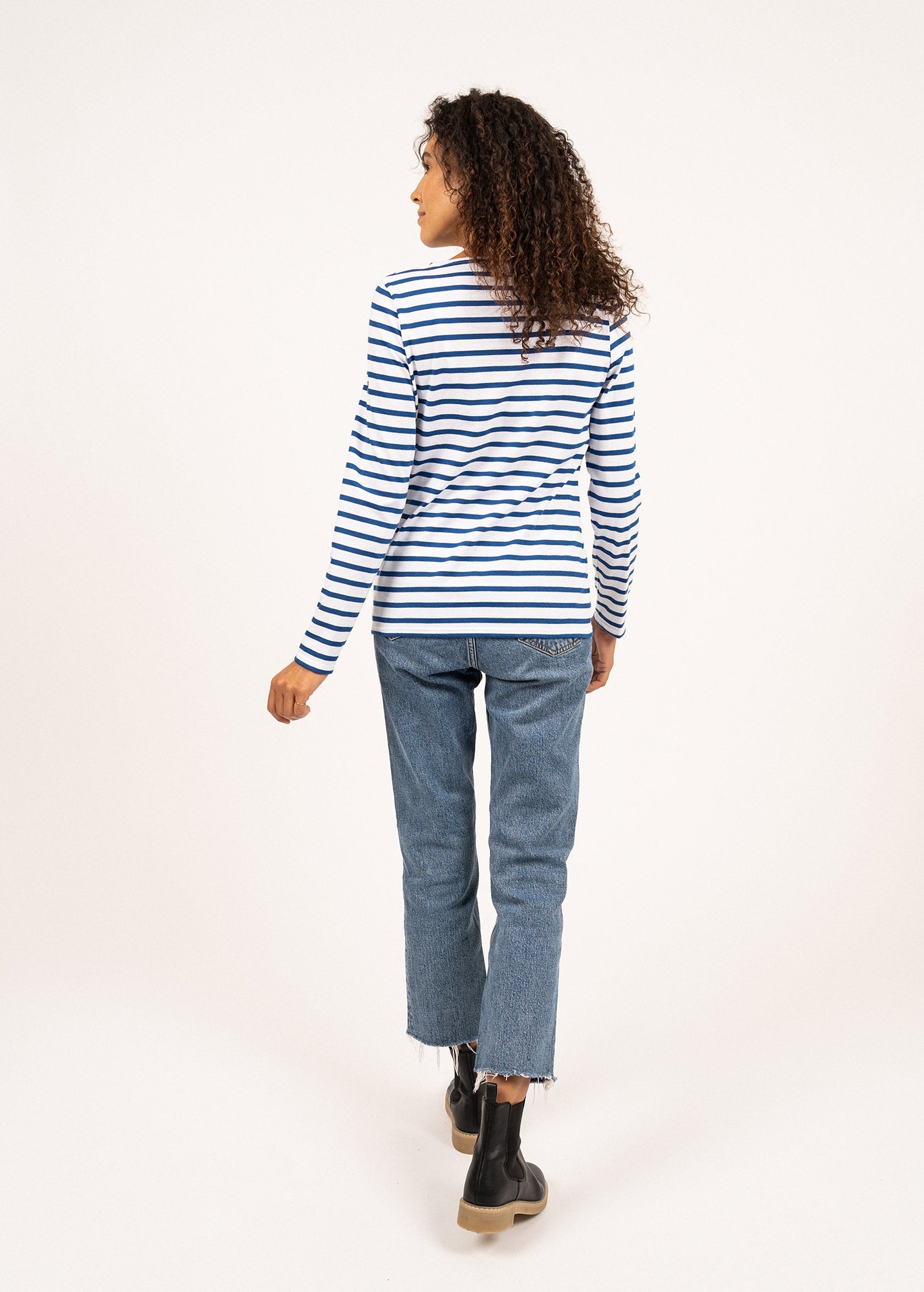 Saint James MINQUIDAME - Breton Striped Shirt with Long Sleeve | Soft Cotton | Women Fit (WHITE / ROYAL BLUE)
