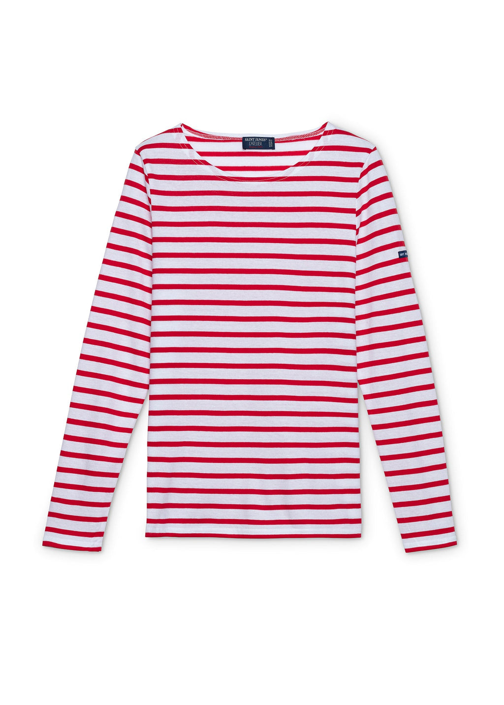 Saint James MINQUIDAME - Breton Striped Shirt with Long Sleeve | Soft Cotton | Women Fit (WHITE / RED)