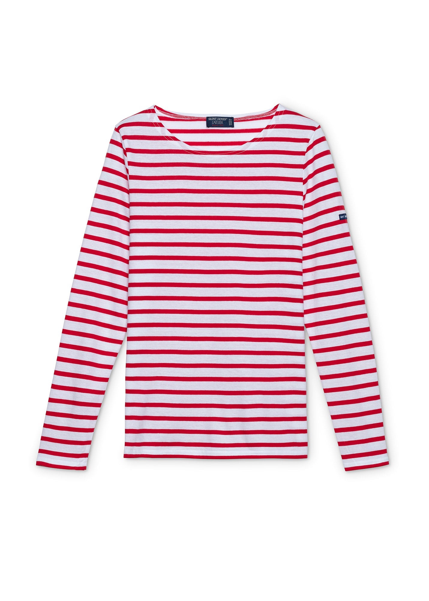 Saint James MINQUIDAME - Breton Striped Shirt with Long Sleeve | Soft Cotton | Women Fit (WHITE / RED)