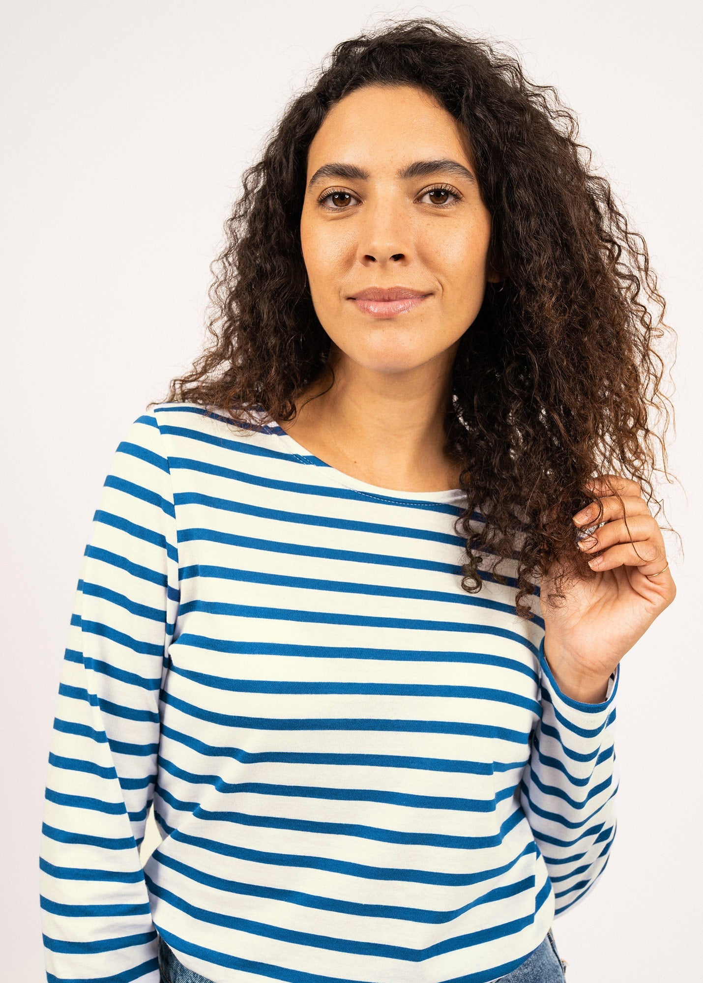 Saint James MINQUIDAME - Breton Striped Shirt with Long Sleeve | Soft Cotton | Women Fit (IVORY / DEEP TEAL)