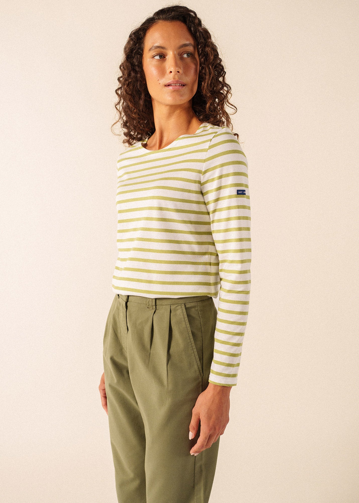 Minquidame Breton Shirt (WHITE / SAGE OLIVE)