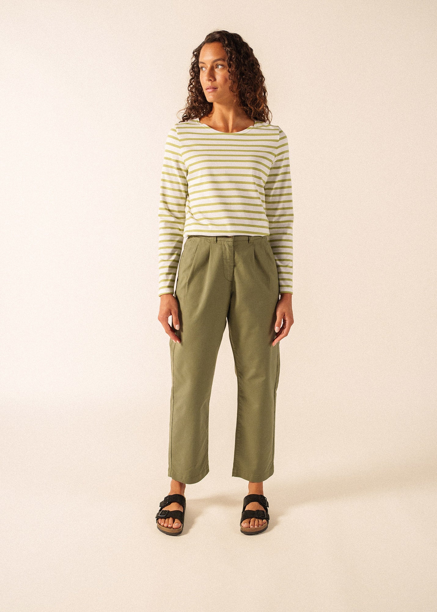 Minquidame Breton Shirt (WHITE / SAGE OLIVE)