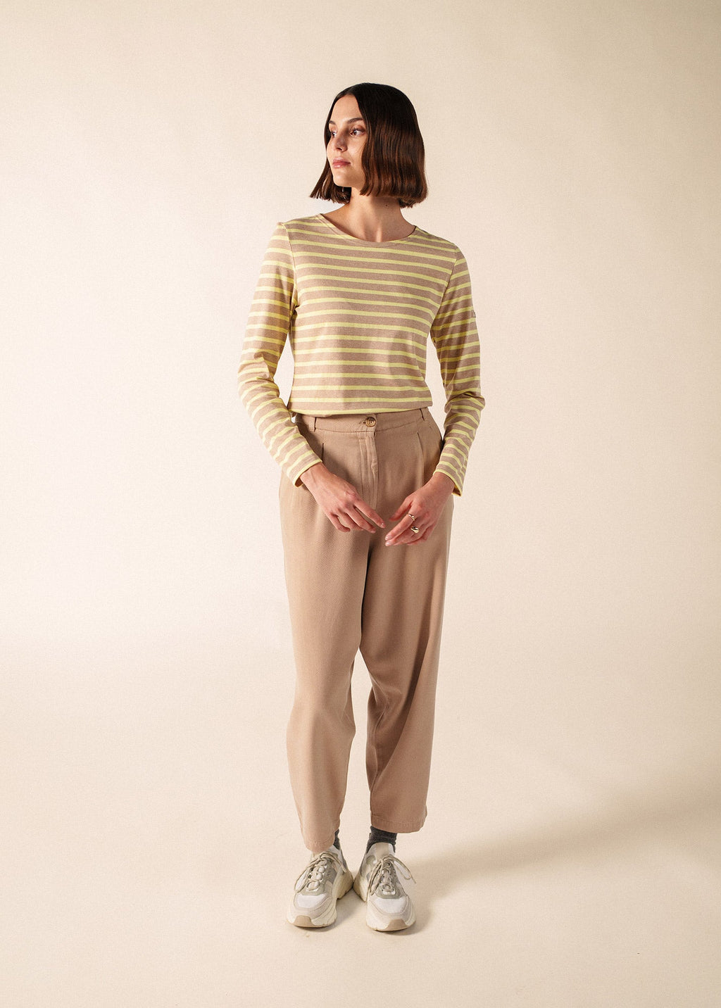 Saint James MINQUIDAME Breton Shirt  (BEIGE MELANGE / BUTTER YELLOW)