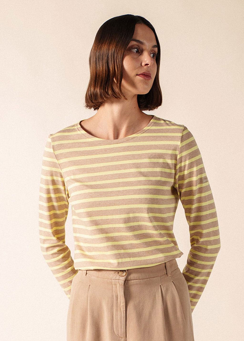 Saint James MINQUIDAME Breton Shirt  (BEIGE MELANGE / BUTTER YELLOW)