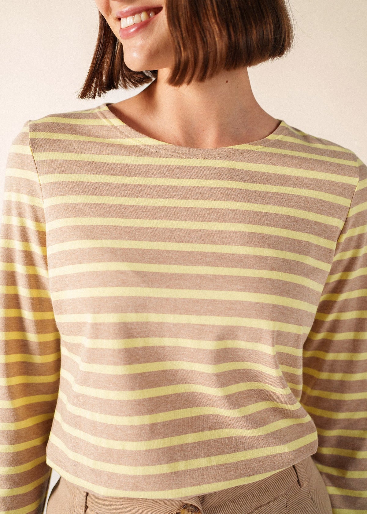 Saint James MINQUIDAME Breton Shirt  (BEIGE MELANGE / BUTTER YELLOW)