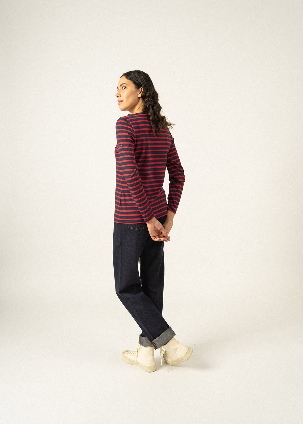 Saint James MINQUIDAME - Breton Striped Shirt with Long Sleeve | Soft Cotton | Women Fit (NAVY / RED)