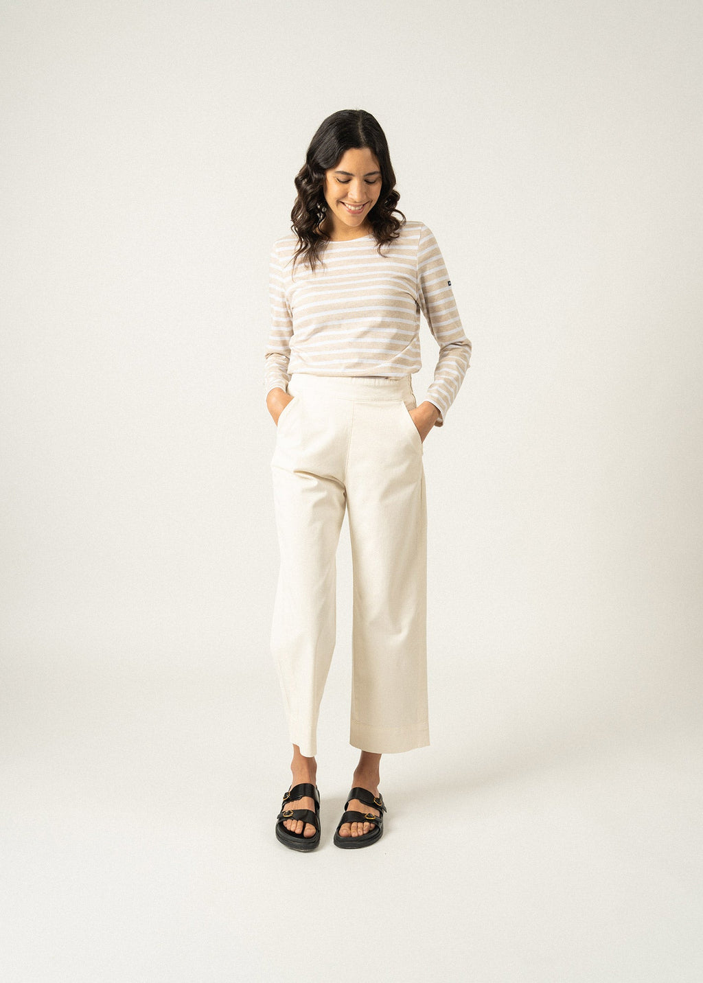 Saint James MINQUIDAME - Breton Striped Shirt with Long Sleeve | Soft Cotton | Women Fit (OATMEAL / WHITE)