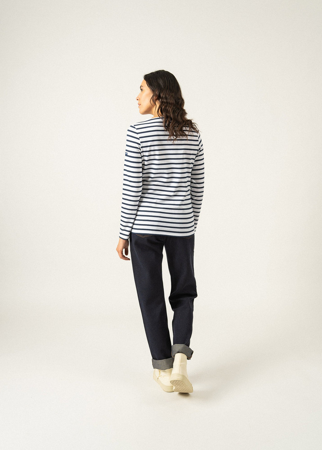 Saint James MINQUIDAME - Breton Striped Shirt with Long Sleeve | Soft Cotton | Women Fit (WHITE / NAVY)