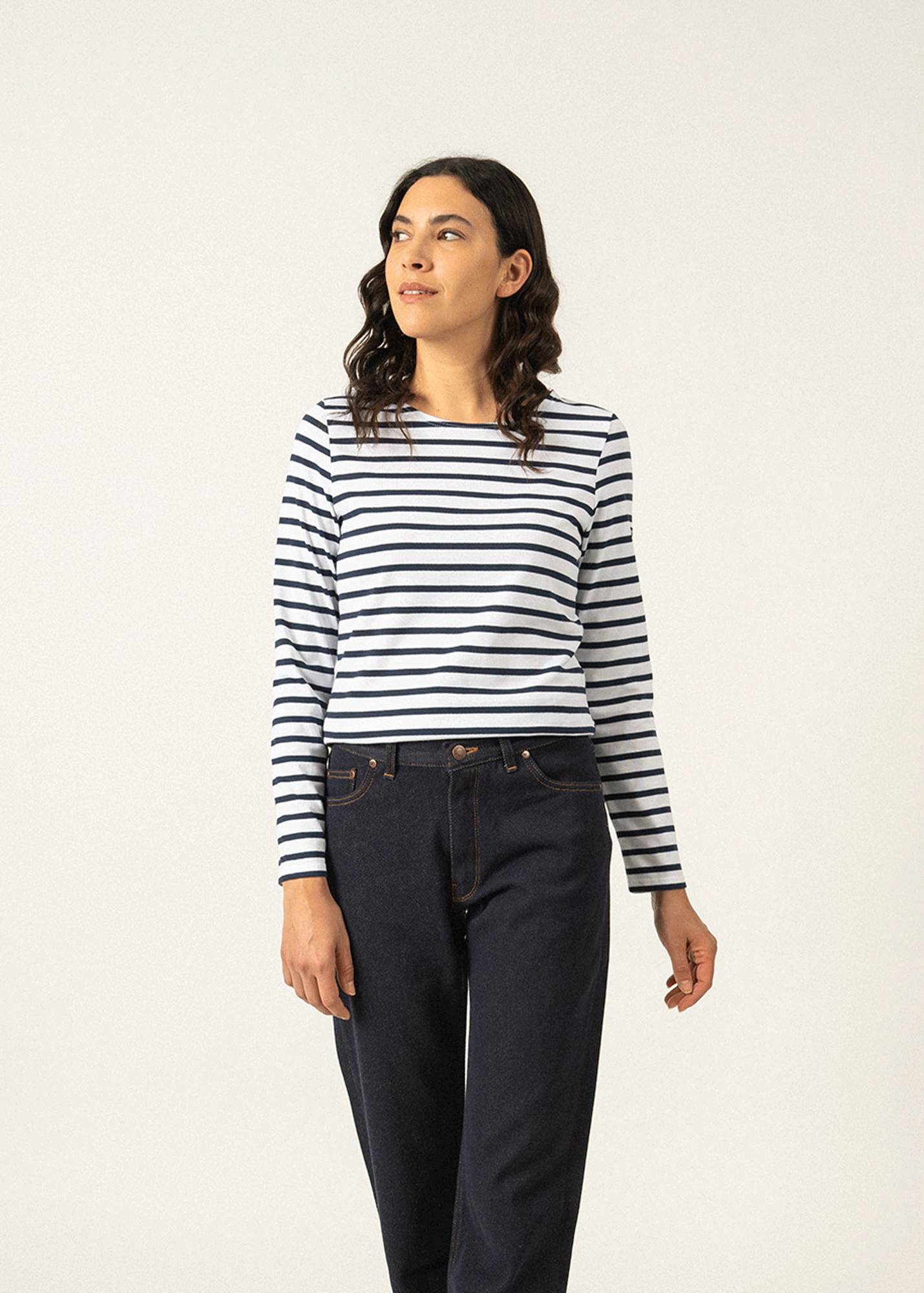 Saint James MINQUIDAME - Breton Striped Shirt with Long Sleeve | Soft Cotton | Women Fit (WHITE / NAVY)