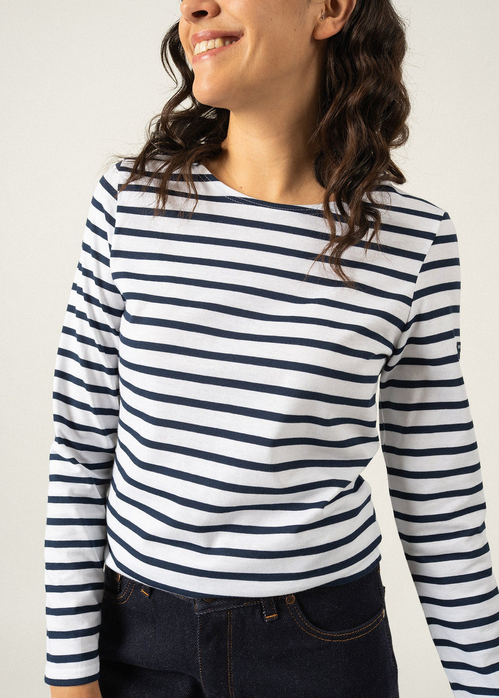 Saint James MINQUIDAME - Breton Striped Shirt with Long Sleeve | Soft Cotton | Women Fit (WHITE / NAVY)