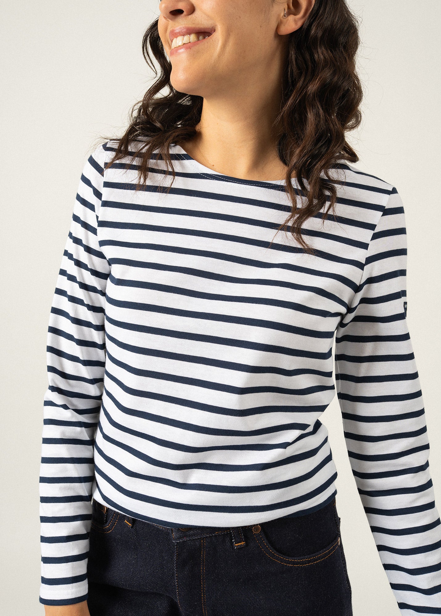Saint James MINQUIDAME - Breton Striped Shirt with Long Sleeve | Soft Cotton | Women Fit (WHITE / NAVY)