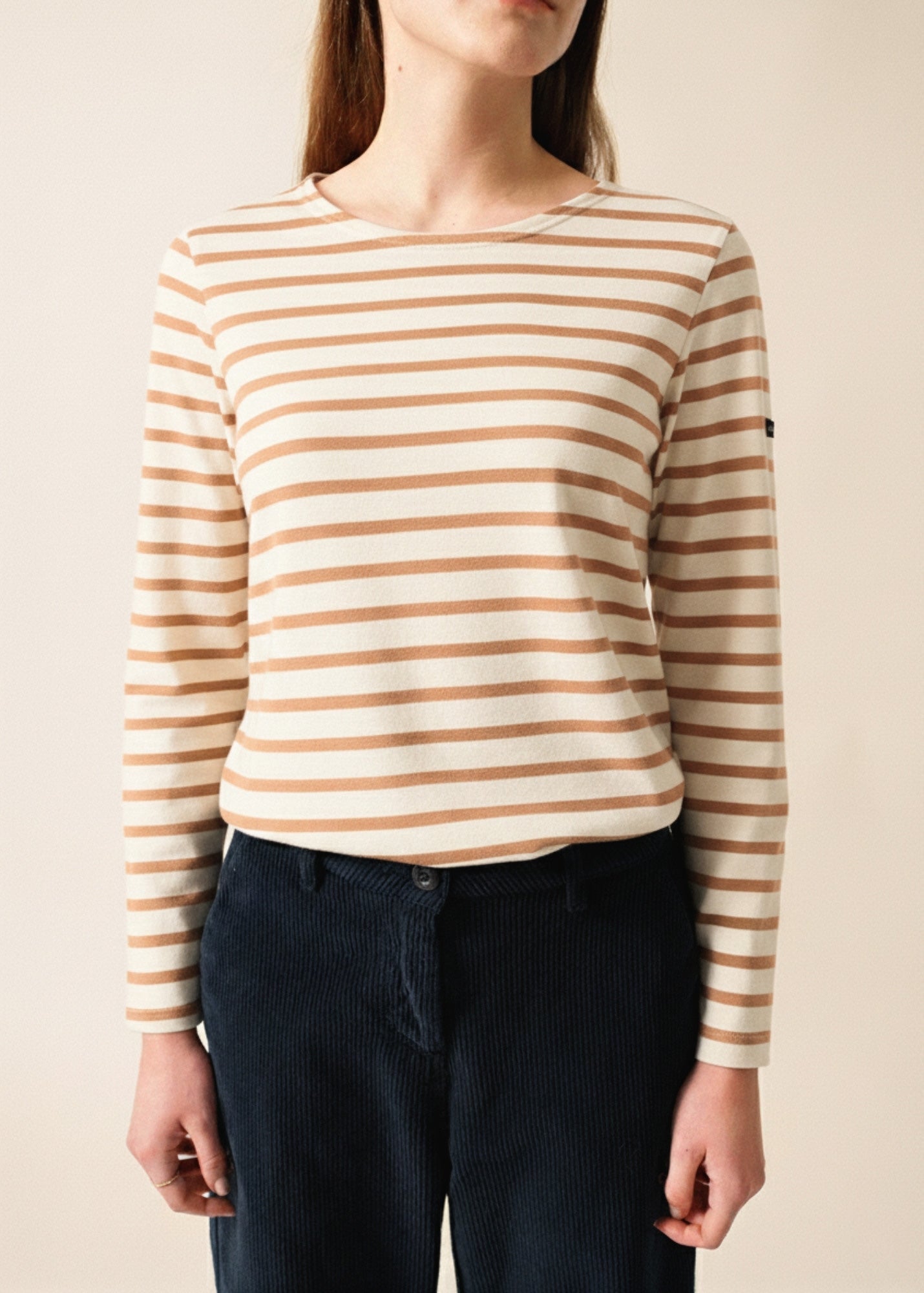 Saint James MINQUIDAME - Breton Striped Shirt with Long Sleeve | Soft Cotton | Women Fit (IVORY / BEIGE)