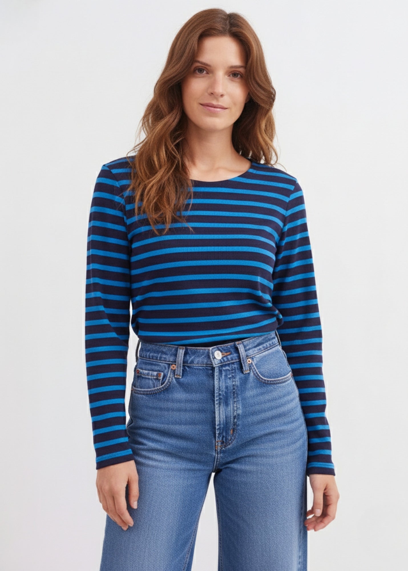 Saint James MINQUIDAME - Breton Striped Shirt with Long Sleeve | Soft Cotton | Women Fit (NAVY / DEEP TEAL)