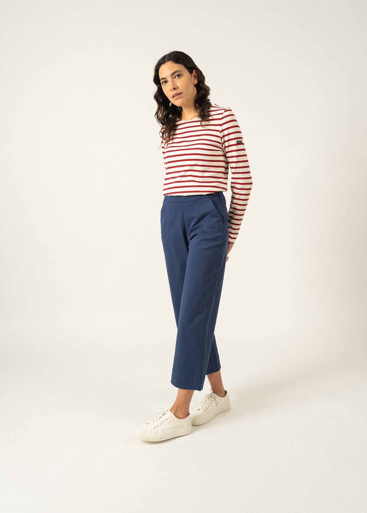 Saint James MINQUIDAME - Breton Striped Shirt with Long Sleeve | Soft Cotton | Women Fit (ECRU / MAROON)