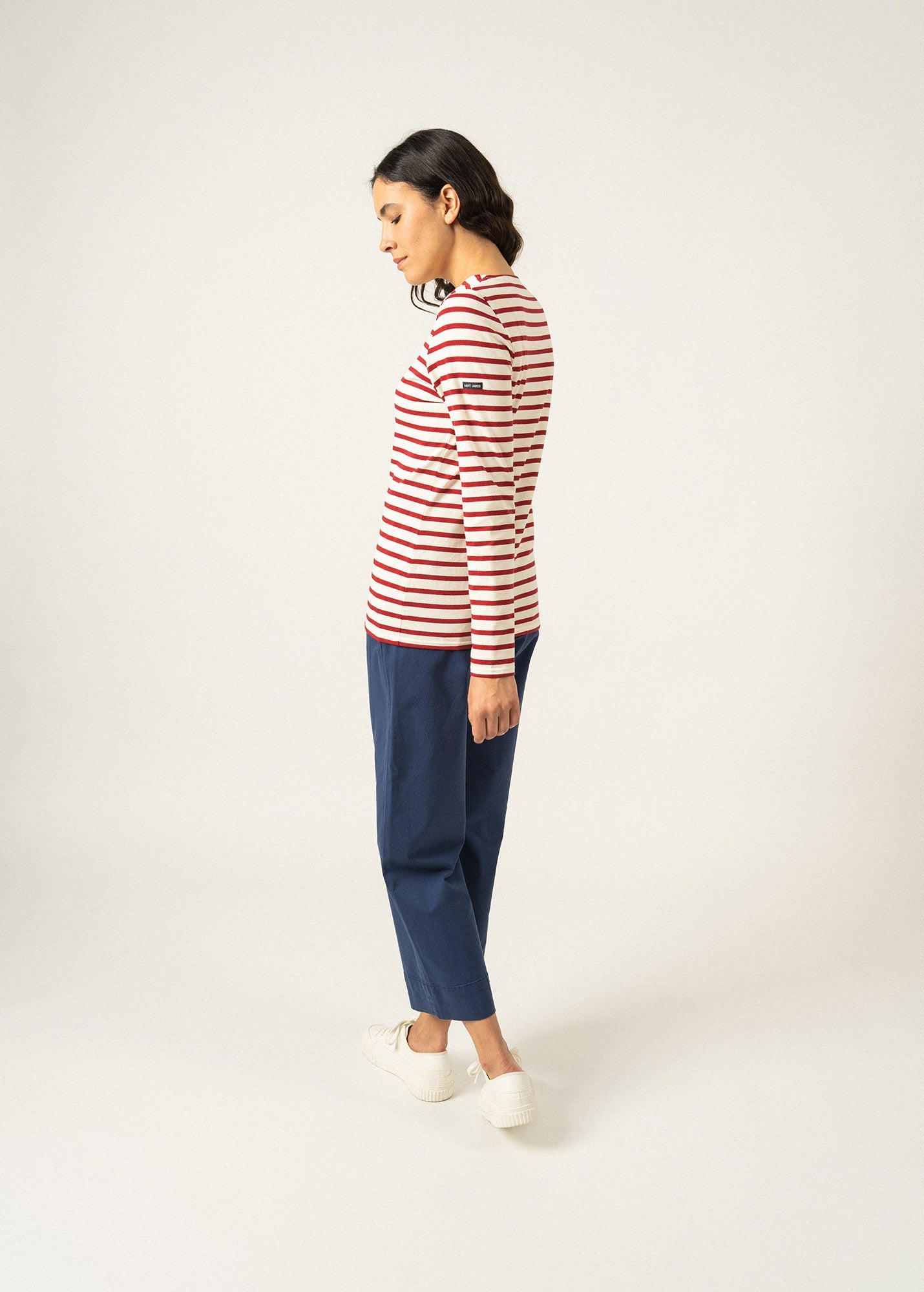 Saint James MINQUIDAME - Breton Striped Shirt with Long Sleeve | Soft Cotton | Women Fit (ECRU / MAROON)