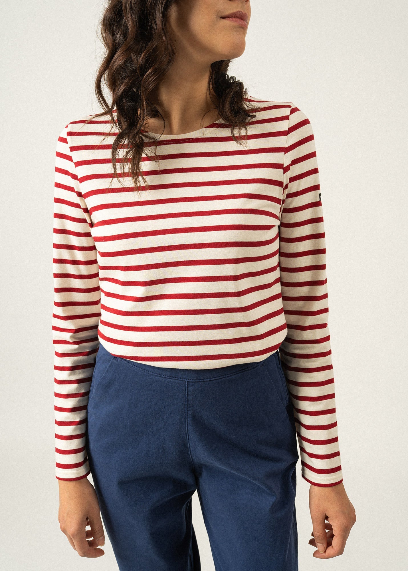Saint James MINQUIDAME - Breton Striped Shirt with Long Sleeve | Soft Cotton | Women Fit (ECRU / MAROON)