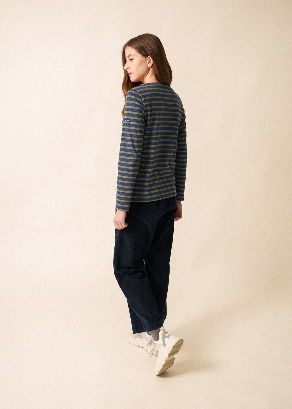 Saint James MINQUIDAME - Breton Striped Shirt with Long Sleeve | Soft Cotton | Women Fit (DENIM BLUE / OLIVE GREEN)