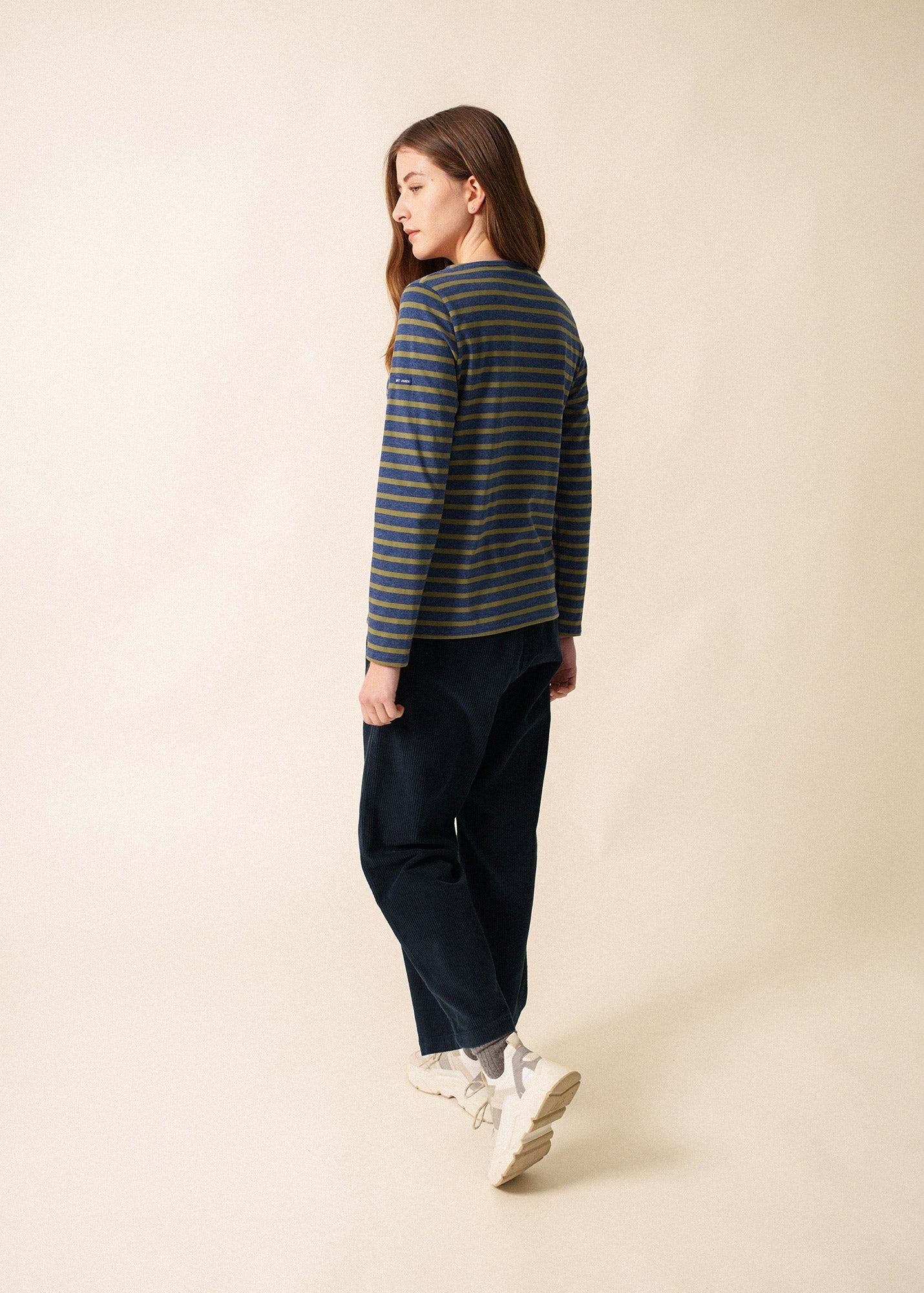Saint James MINQUIDAME - Breton Striped Shirt with Long Sleeve | Soft Cotton | Women Fit (DENIM BLUE / OLIVE GREEN)