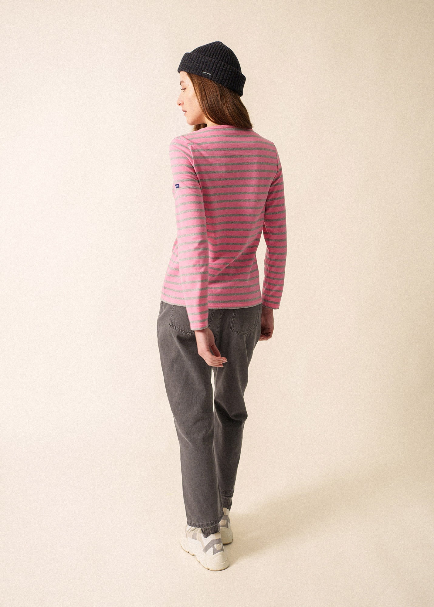 Saint James MINQUIDAME - Breton Striped Shirt with Long Sleeve | Soft Cotton | Women Fit (BRIGHT PINK / GRAY)