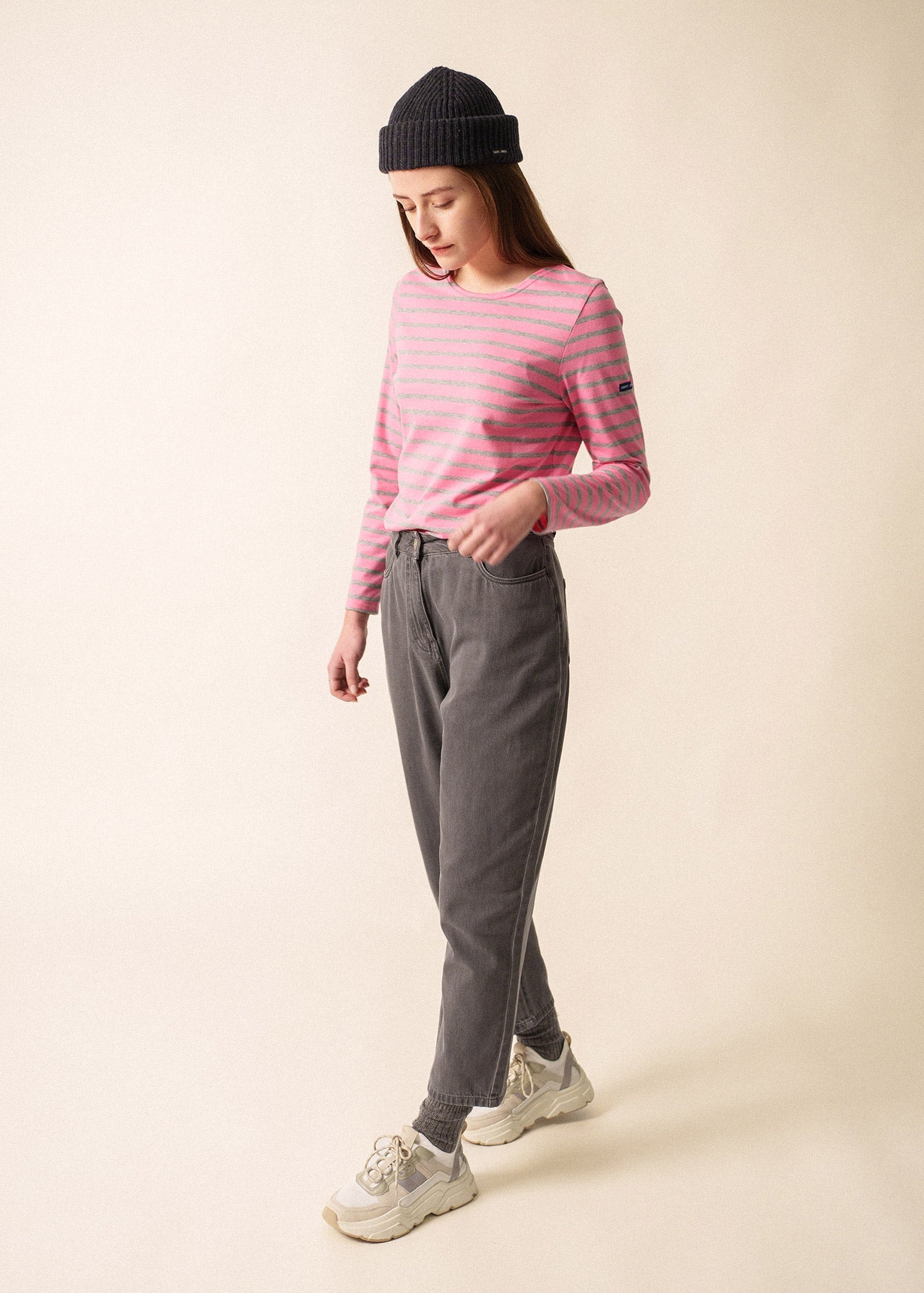Saint James MINQUIDAME - Breton Striped Shirt with Long Sleeve | Soft Cotton | Women Fit (BRIGHT PINK / GRAY)