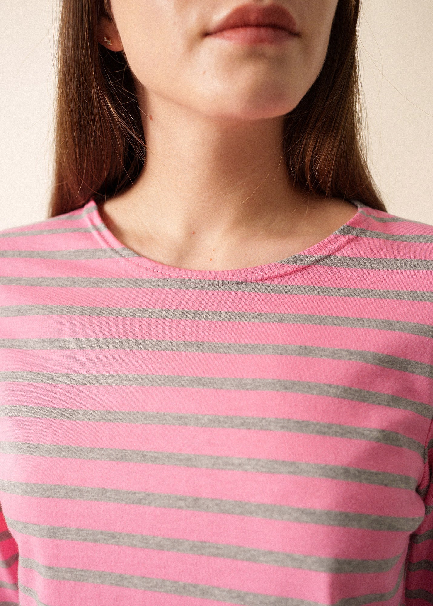 Saint James MINQUIDAME - Breton Striped Shirt with Long Sleeve | Soft Cotton | Women Fit (BRIGHT PINK / GRAY)