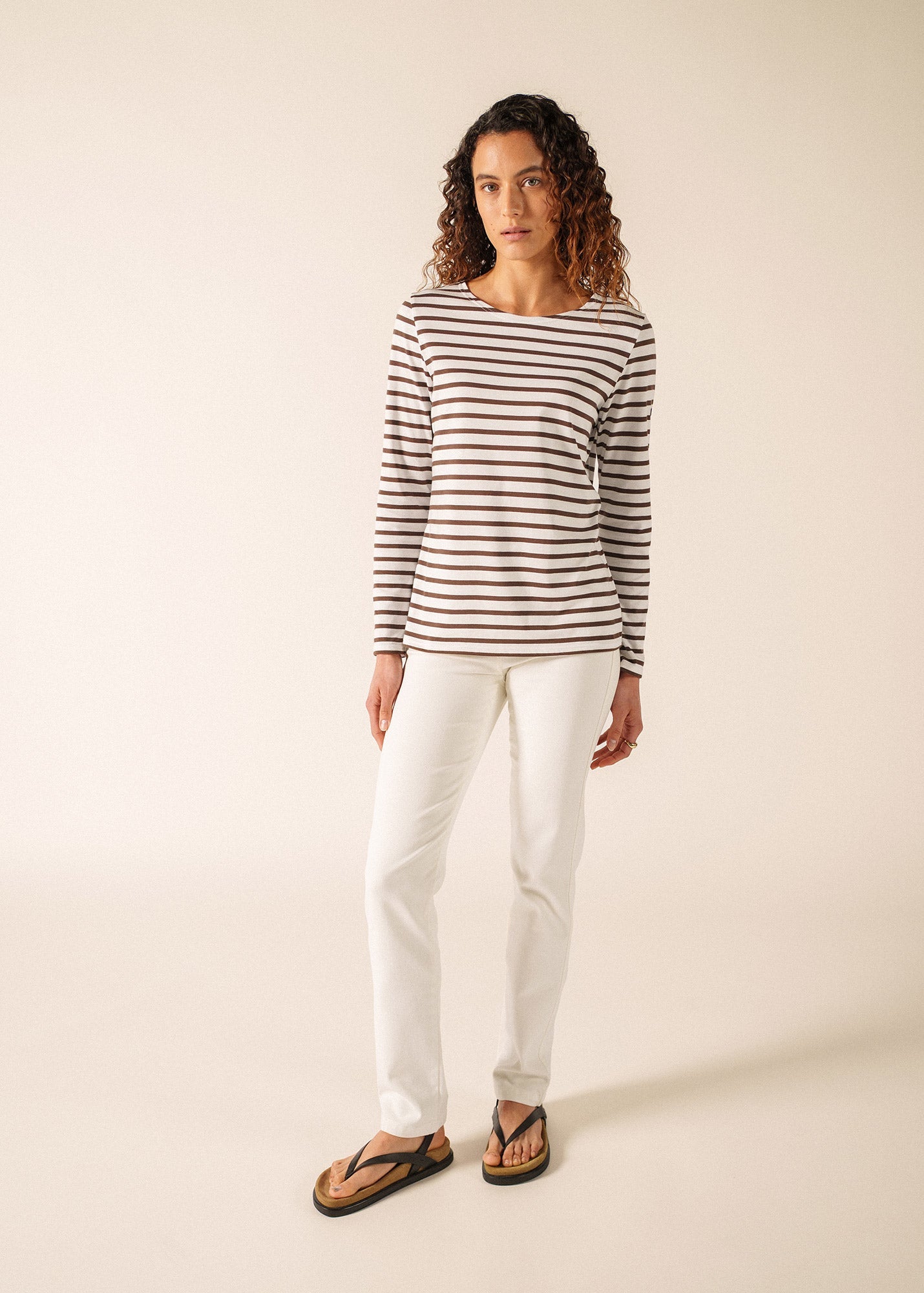 Saint James MINQUIDAME Breton Shirt  (WHITE / CHOCOLATE)