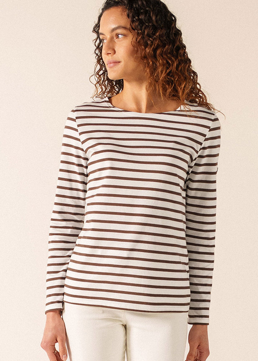 Saint James MINQUIDAME Breton Shirt  (WHITE / CHOCOLATE)