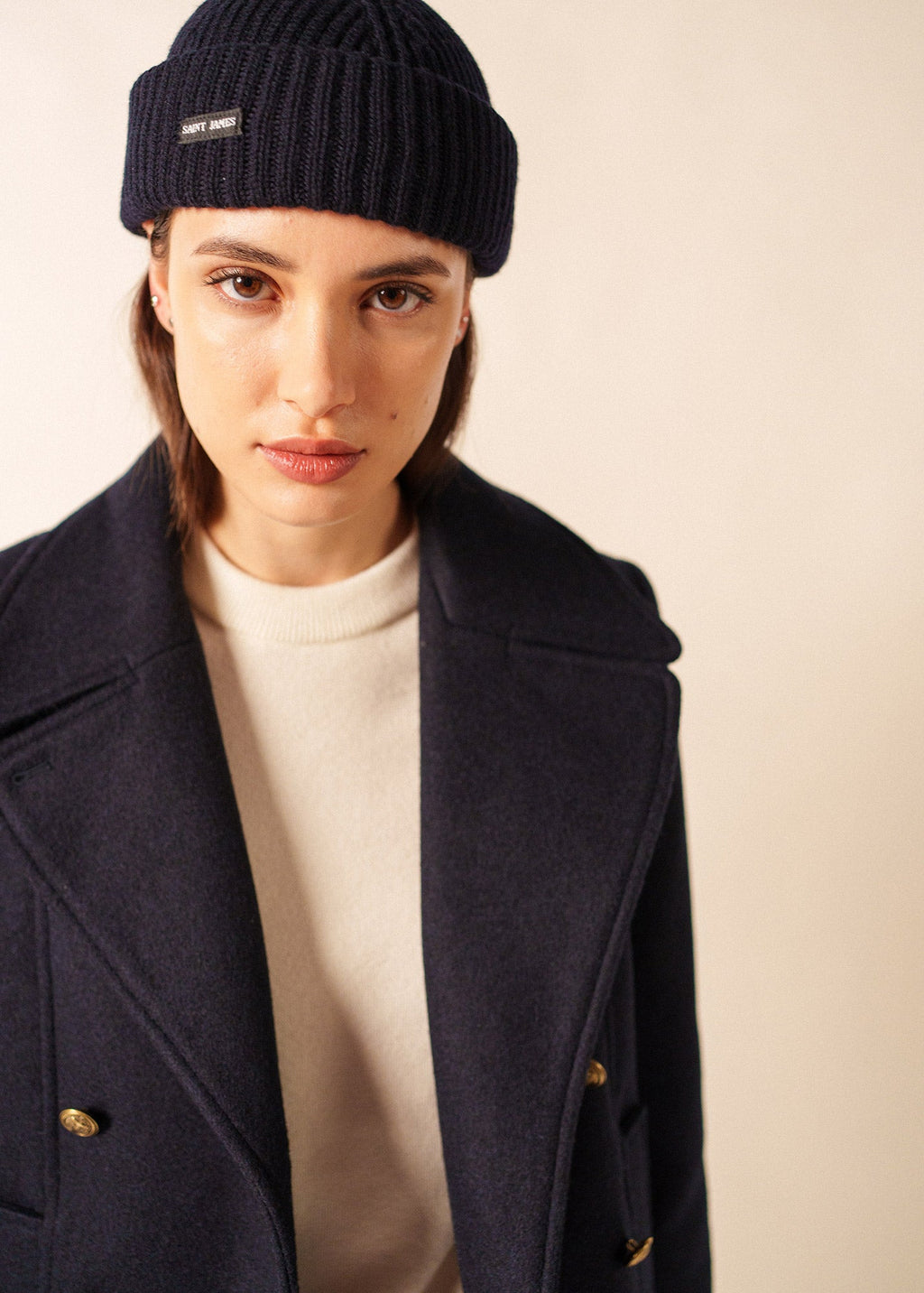 Saint James MIKI MAILLE - Short Ribbed Knit Fisherman Beanie (NAVY)