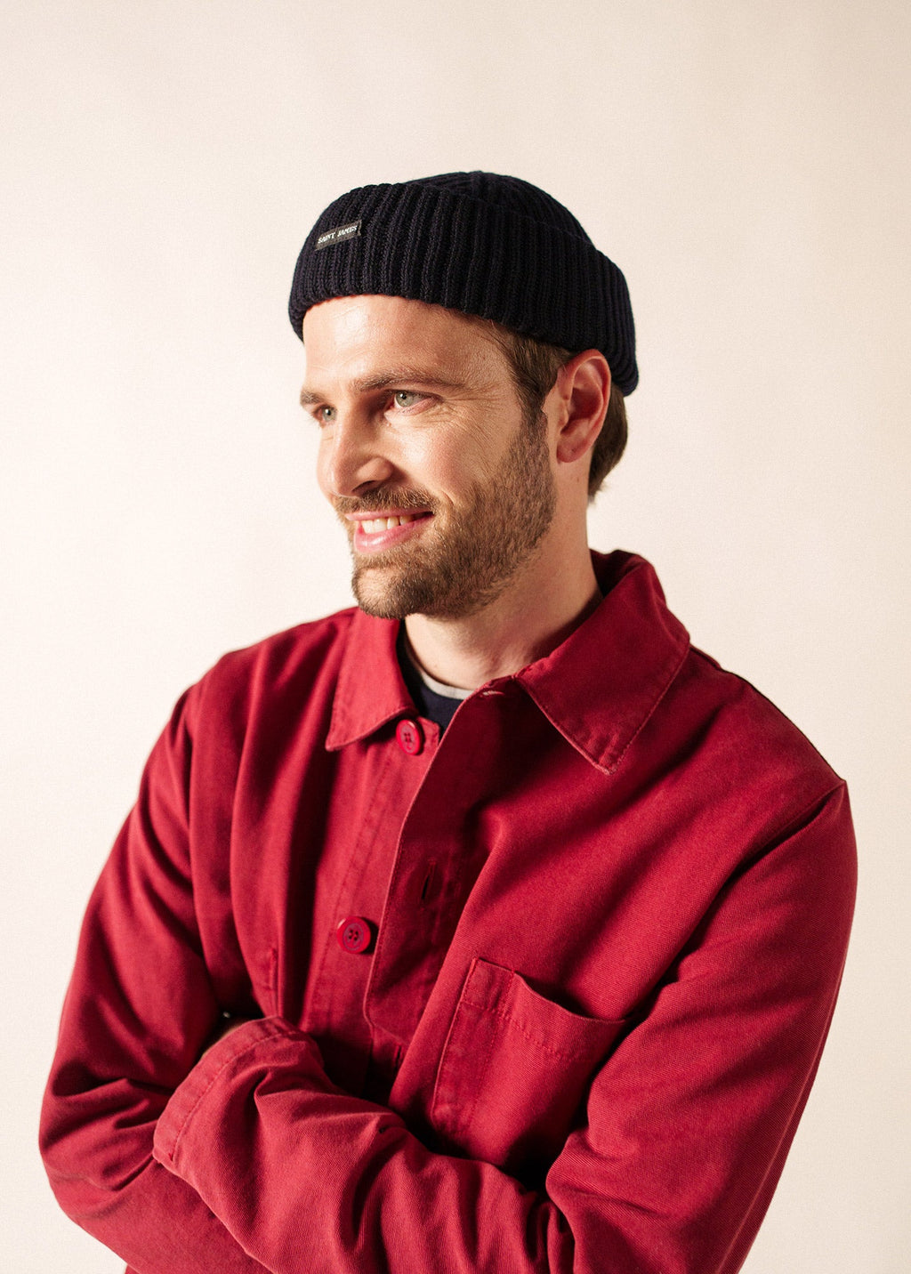 Saint James MIKI MAILLE - Short Ribbed Knit Fisherman Beanie (NAVY)