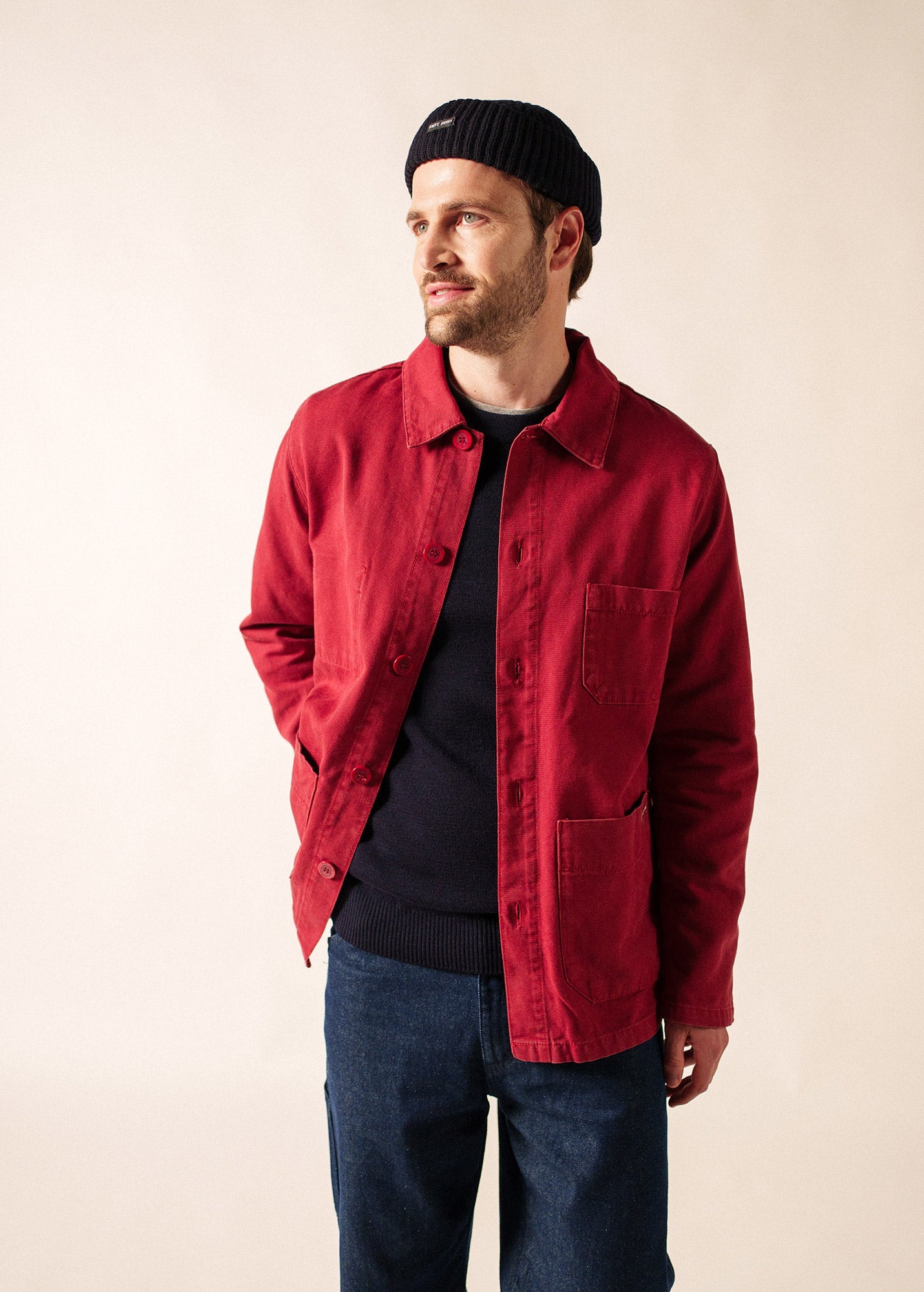 Saint James MIKI MAILLE - Short Ribbed Knit Fisherman Beanie (NAVY)