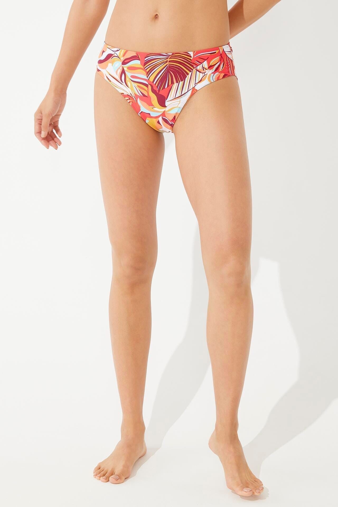 Coolibar Womens Medley Reversible Swim Bottoms Nectarine Isla Palm With Mid Rise And No Slip Coverage