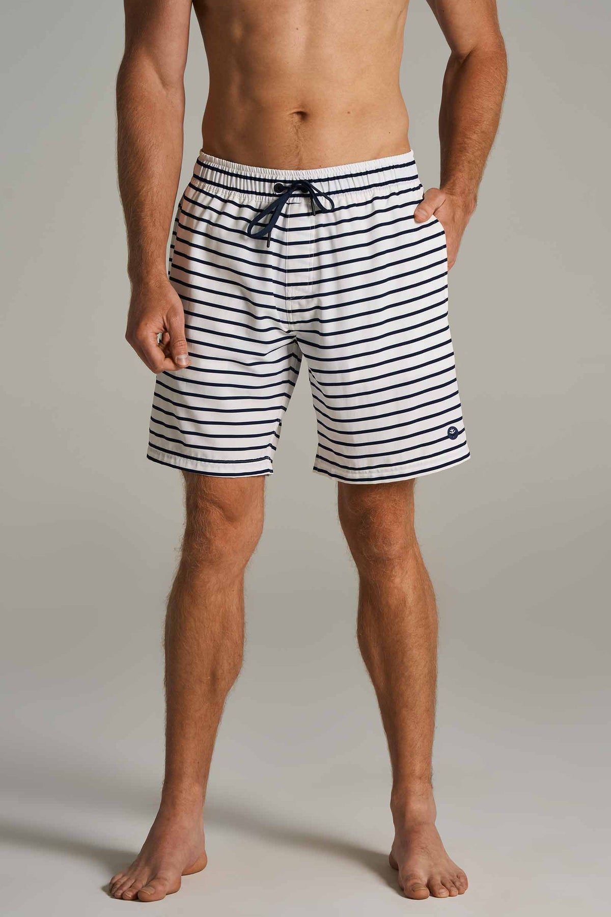 Kahuna | Men's Swimming Shorts 7.5" | White/Navy Stripe