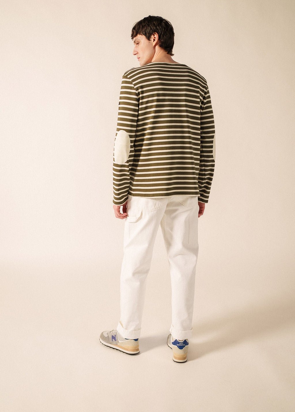 Saint James MERIDIEN Elbow Patch Breton Shirt (MOSS GREEN / ECRU / ECRU)