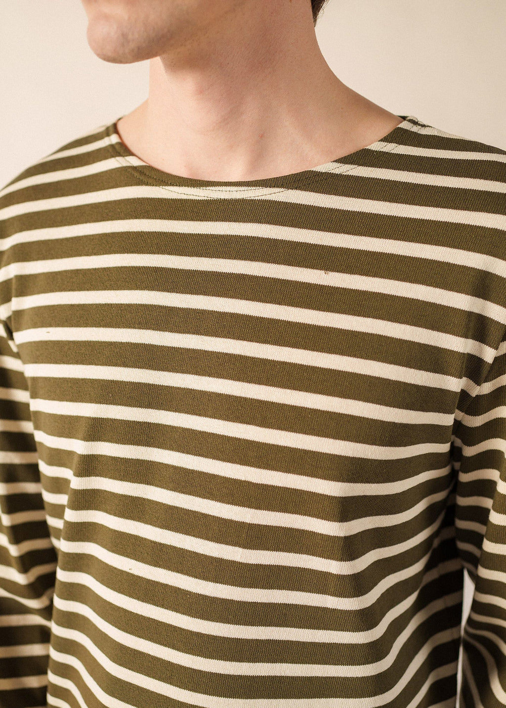 Saint James MERIDIEN Elbow Patch Breton Shirt (MOSS GREEN / ECRU / ECRU)