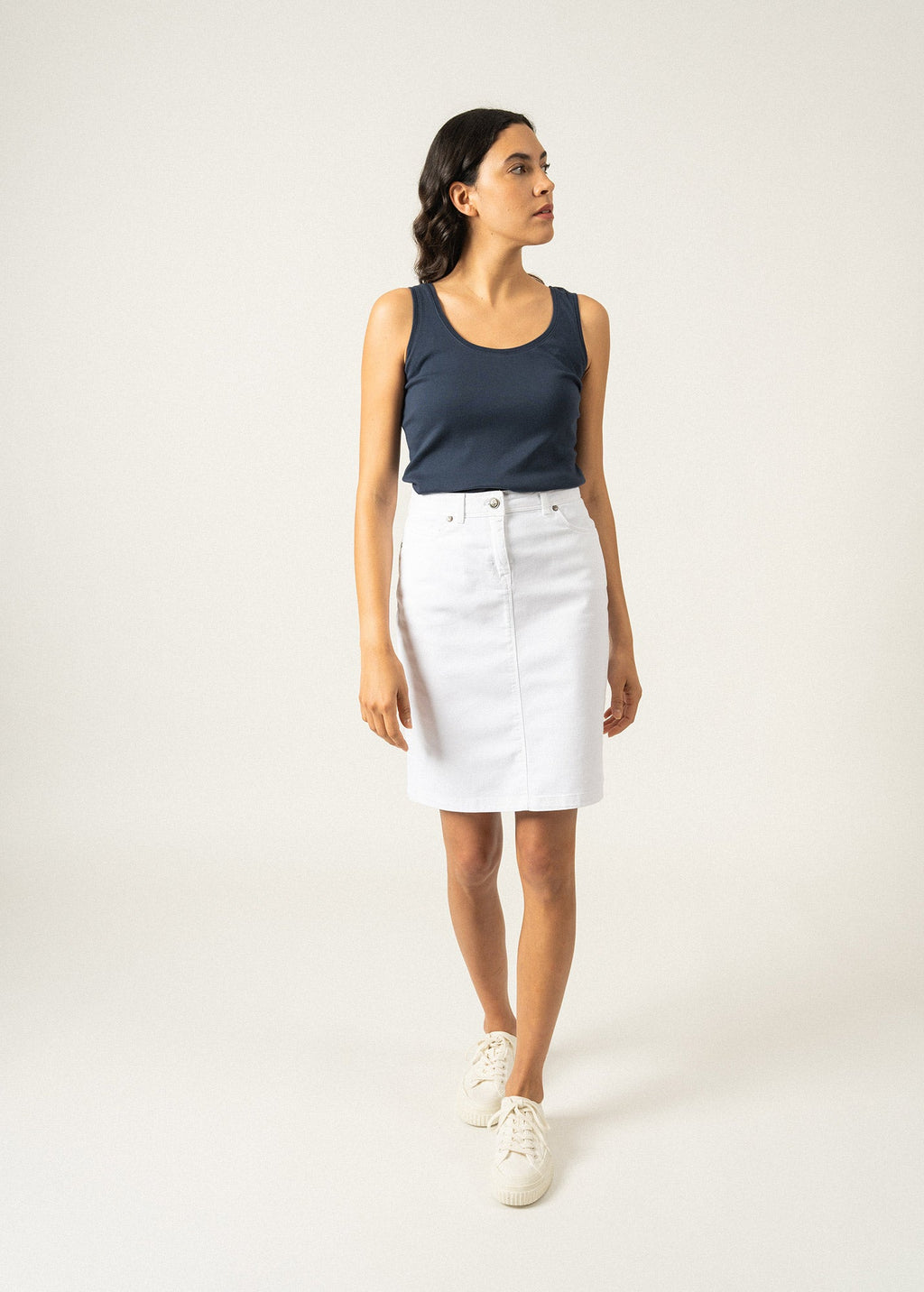 Saint James ELFY - Stretch Straight Skirt in Colorful Denim (WHITE)