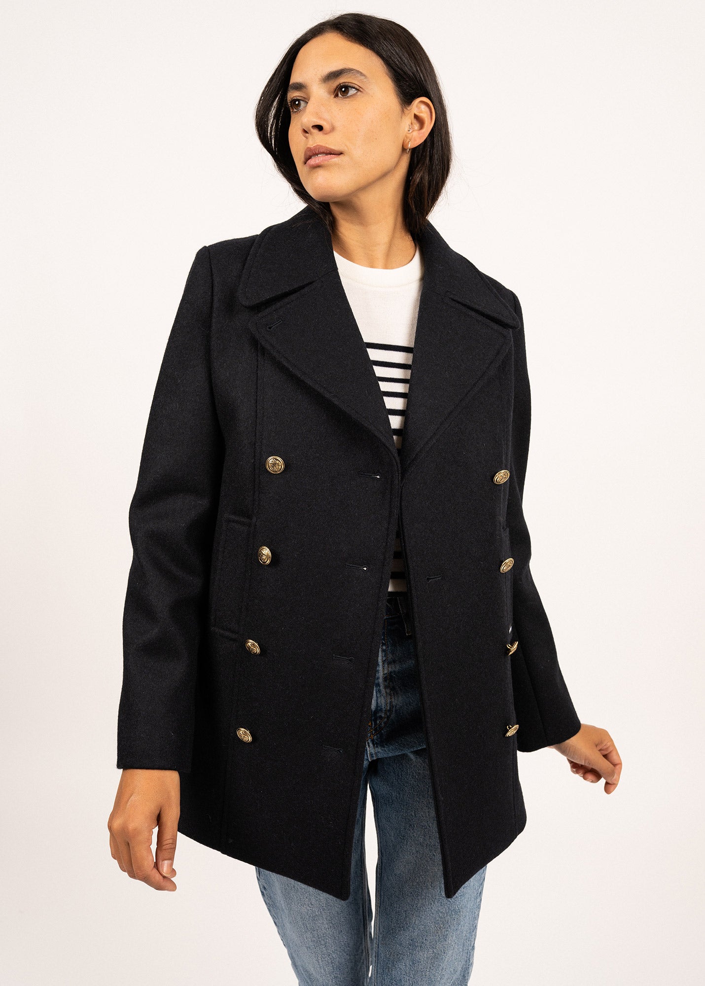 Saint James VOILURE II - Authentic Peacoat for Women | 100% Wool (NAVY)