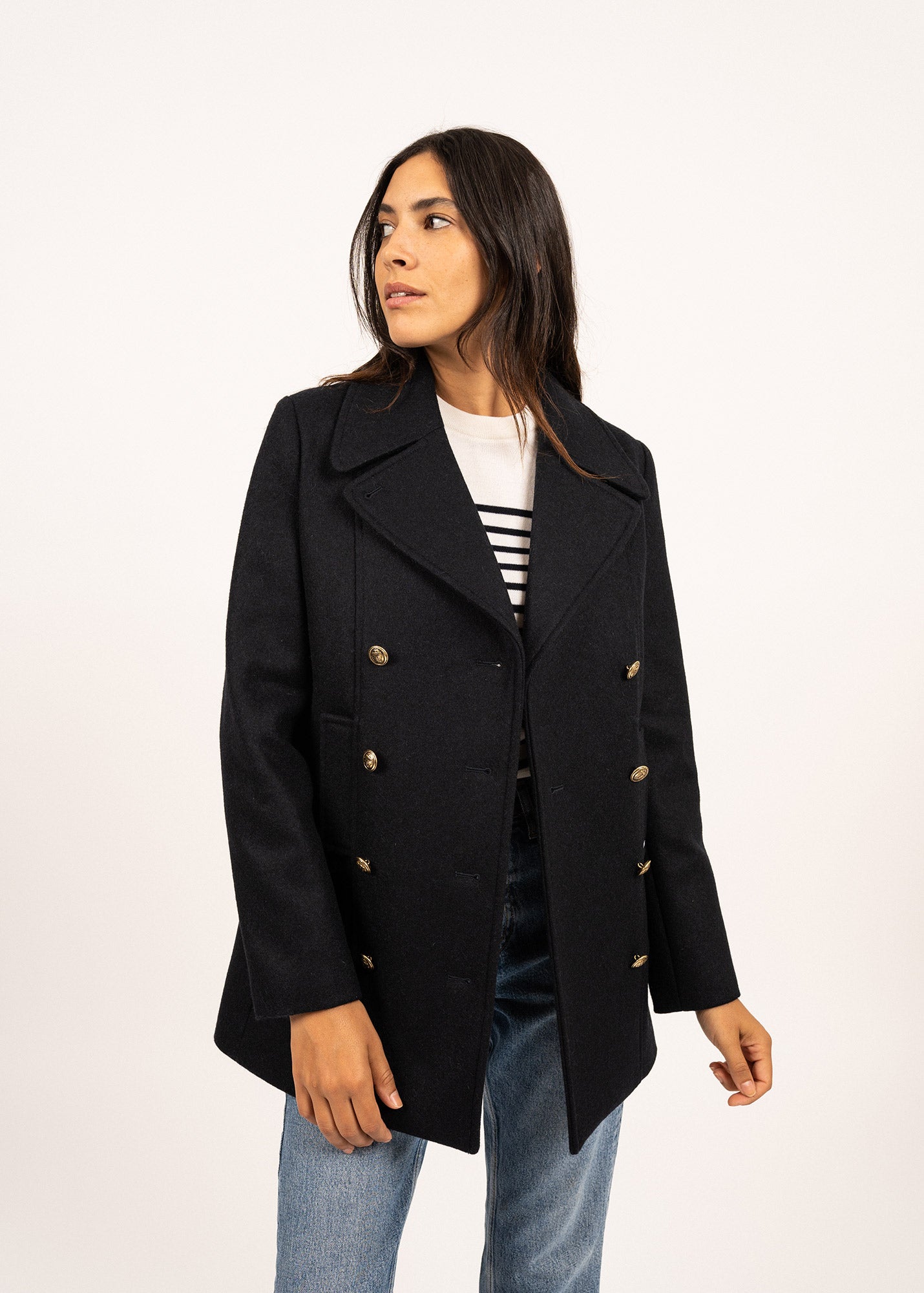 Saint James Voilure Ii Authentic Peacoat For Women 100% Wool Navy