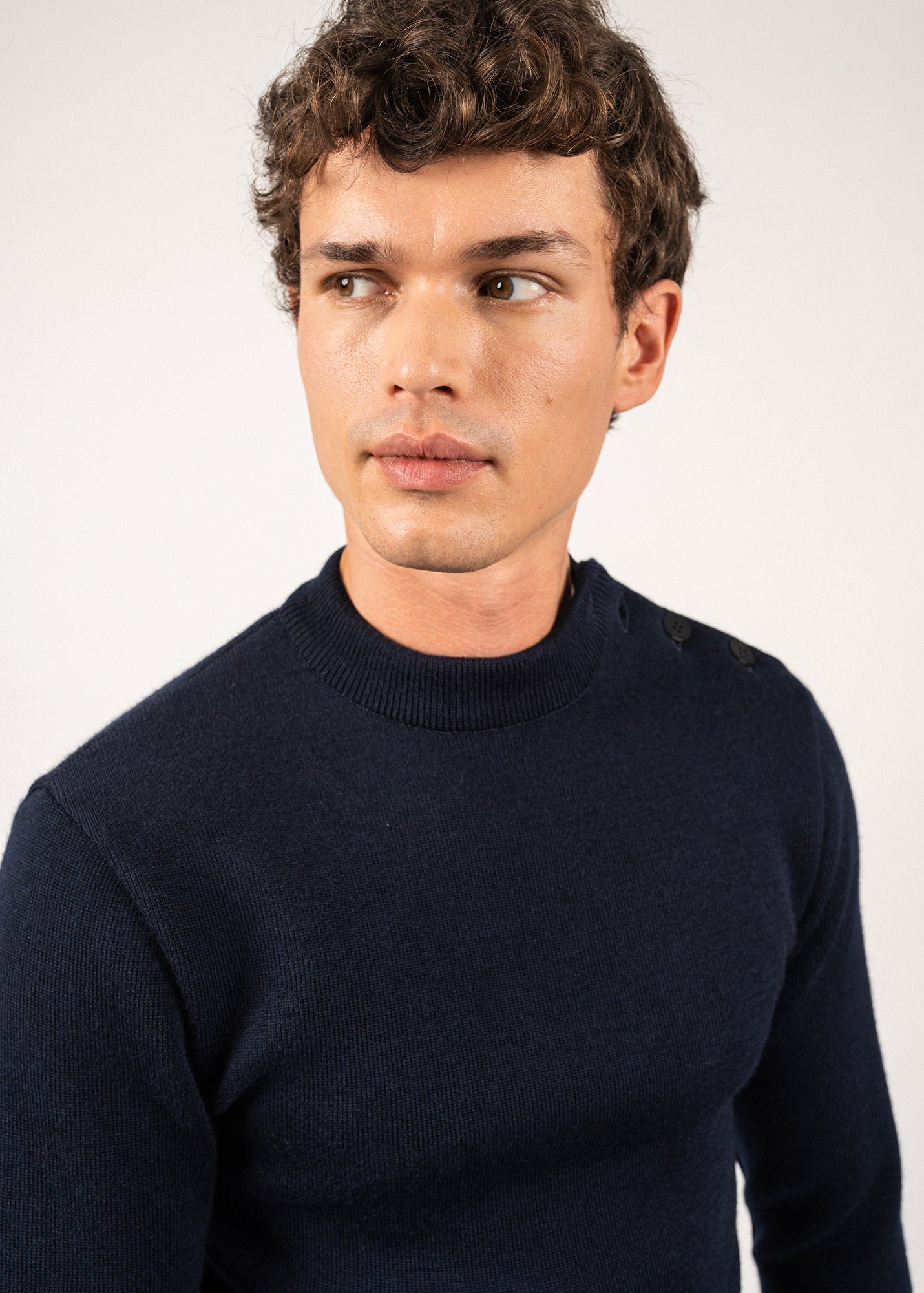 Saint James MATELOT - Wool Fisherman Sweater with Button Shoulder | Slim Fit (NAVY)