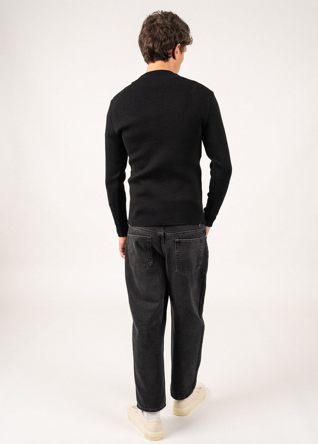 Saint James MATELOT - Wool Fisherman Sweater with Button Shoulder | Slim Fit (BLACK)