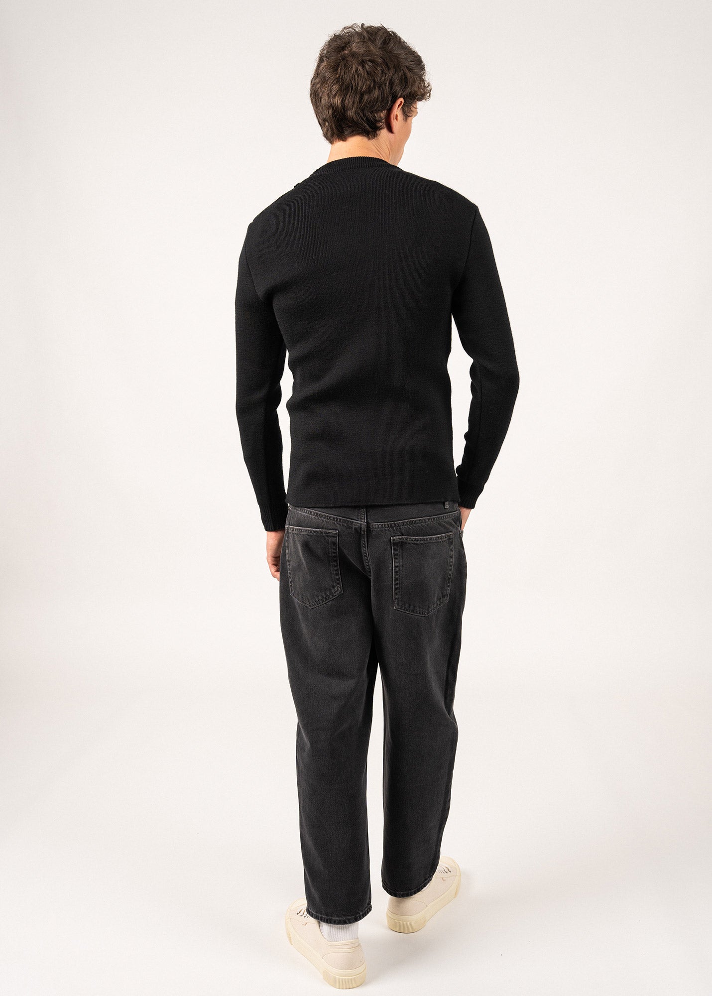 Saint James MATELOT - Wool Fisherman Sweater with Button Shoulder | Slim Fit (BLACK)