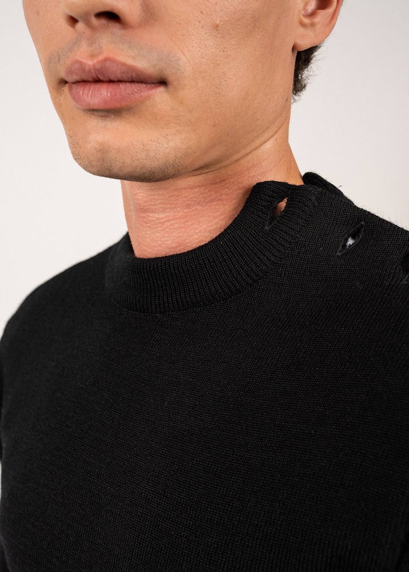 Saint James MATELOT - Wool Fisherman Sweater with Button Shoulder | Slim Fit (BLACK)