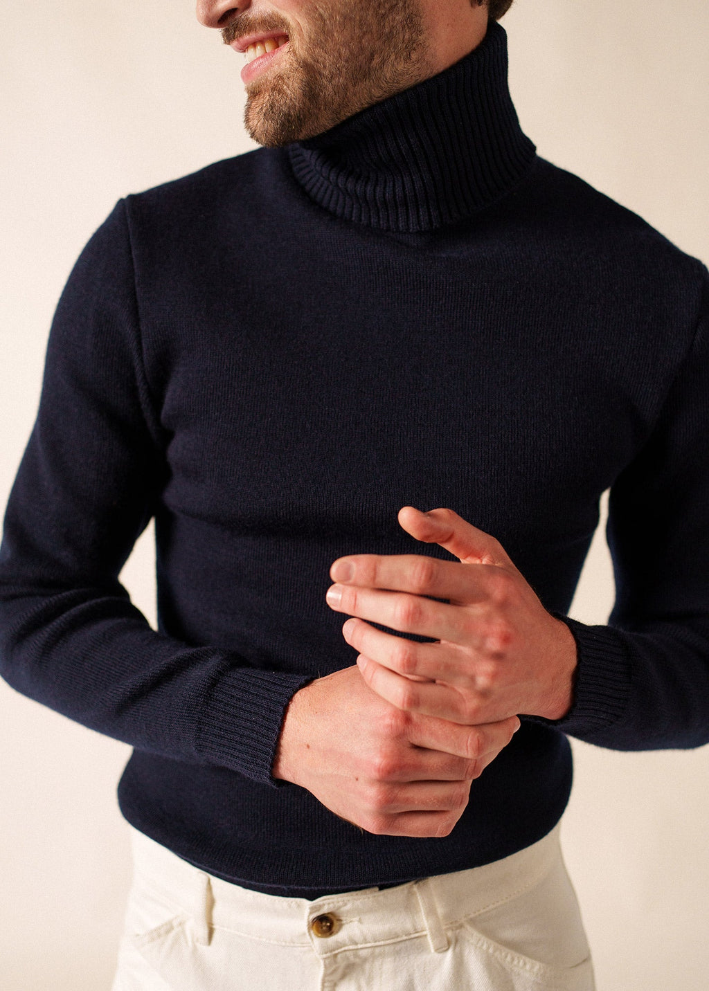 Saint James ROULE - Turtleneck Breton Sweater for Men | Slim Fit | 100% Wool (NAVY)