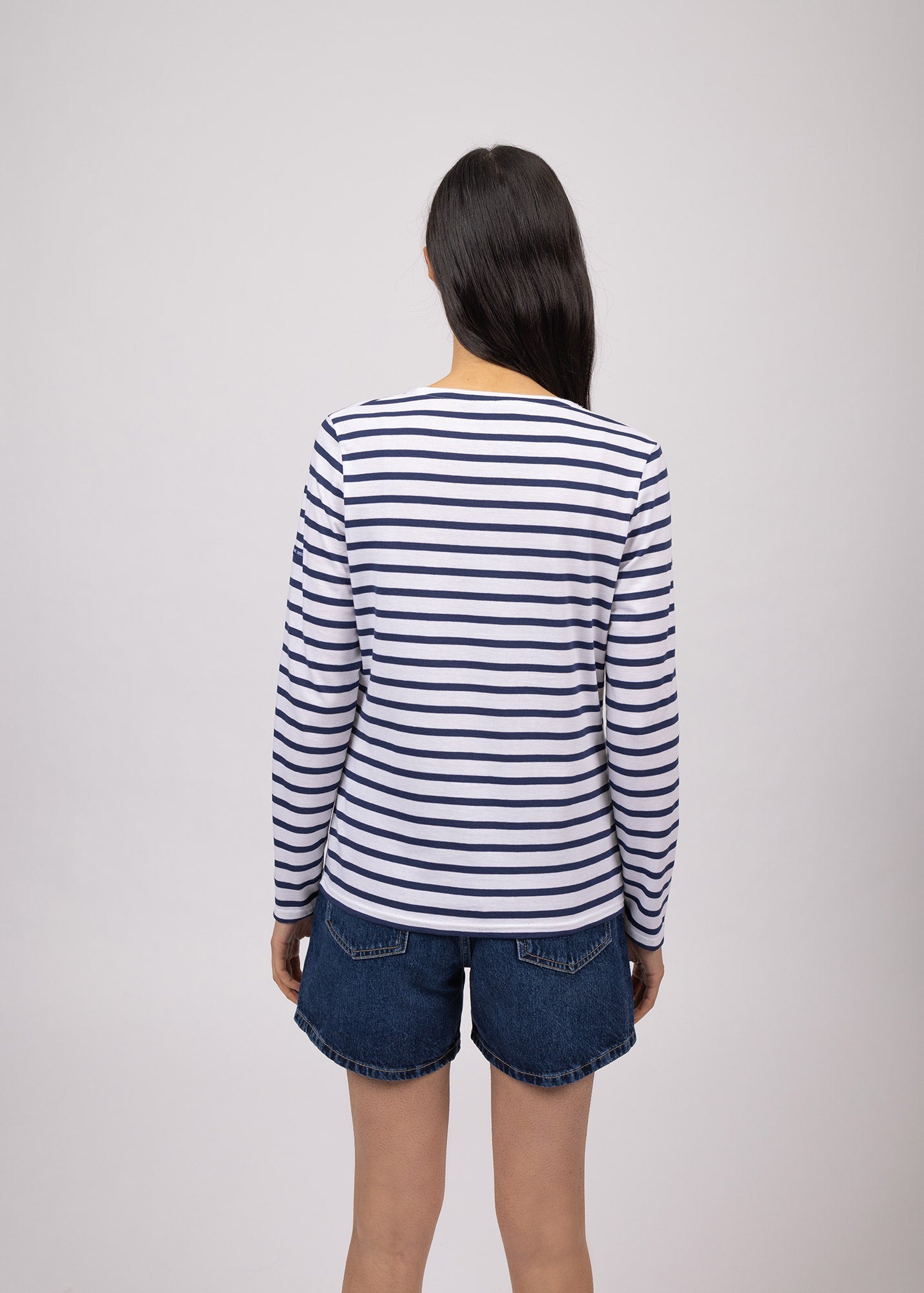 Saint James Hoedic V Neck Breton Striped 100% Cotton White Navy