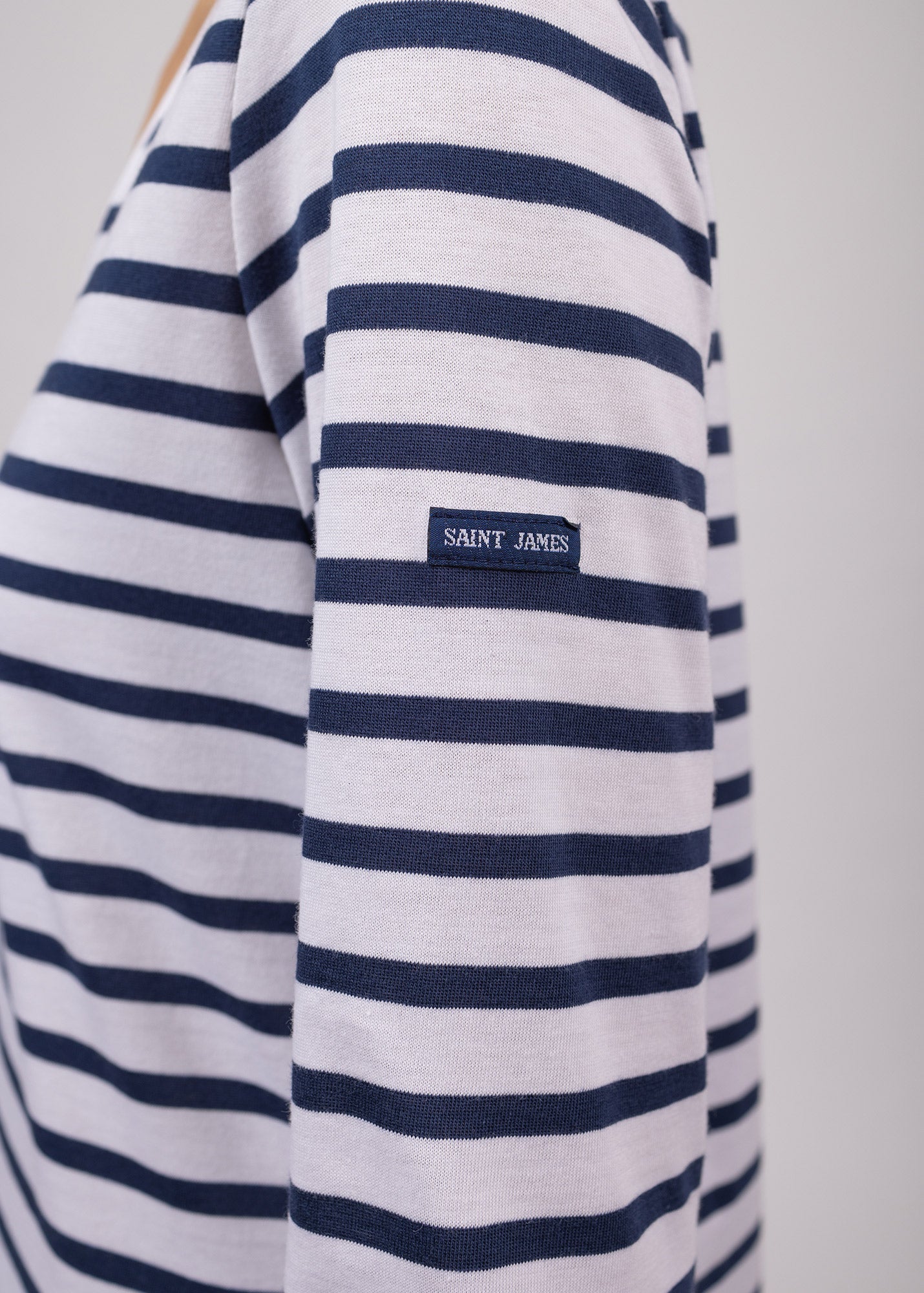 Saint James Hoedic V Neck Breton Striped 100% Cotton White Navy