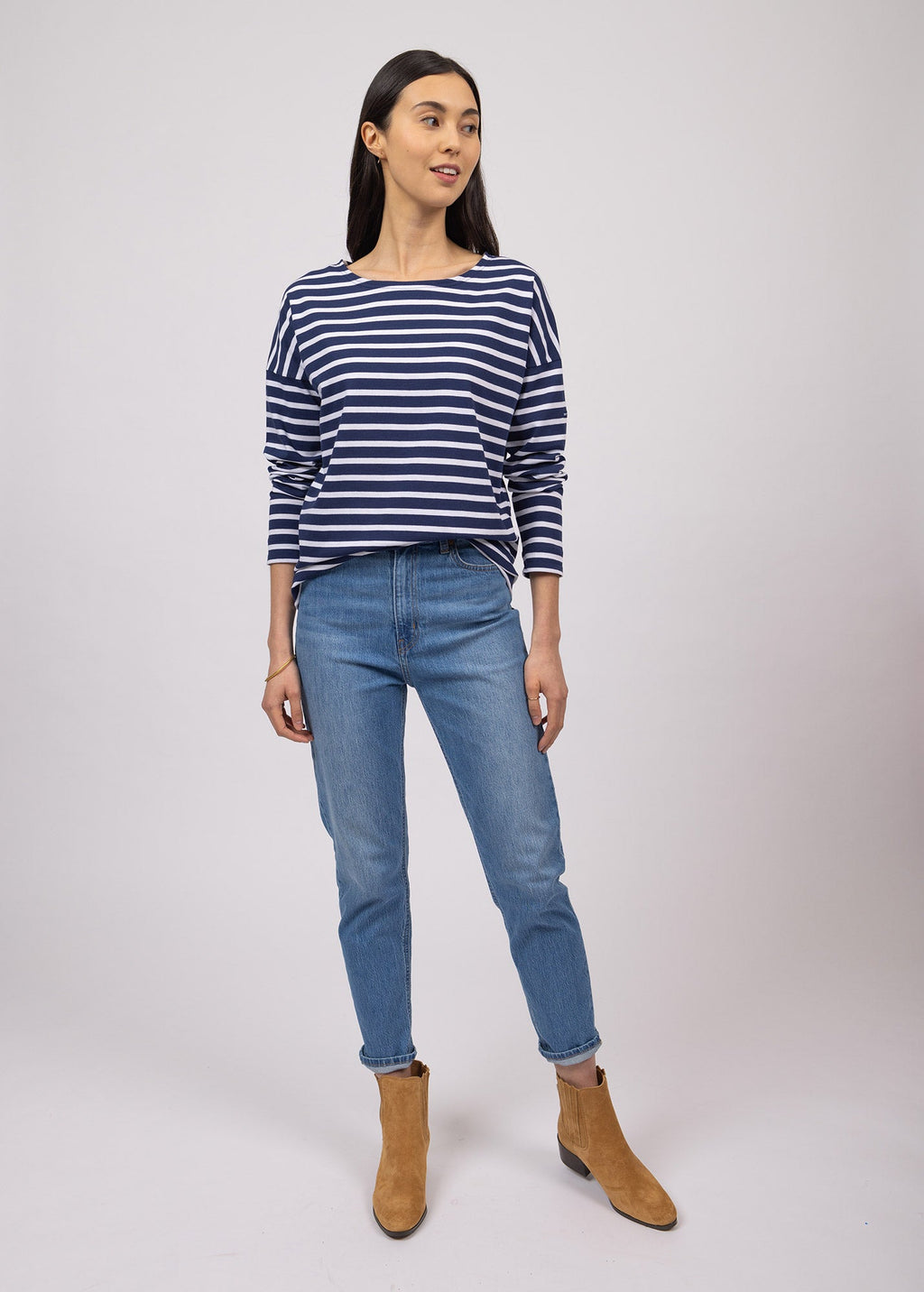 Saint James MINQUIERS DROP II - Drop-Shoulder Breton Striped Shirt | Soft Cotton | Straight Fit (NAVY / WHITE)