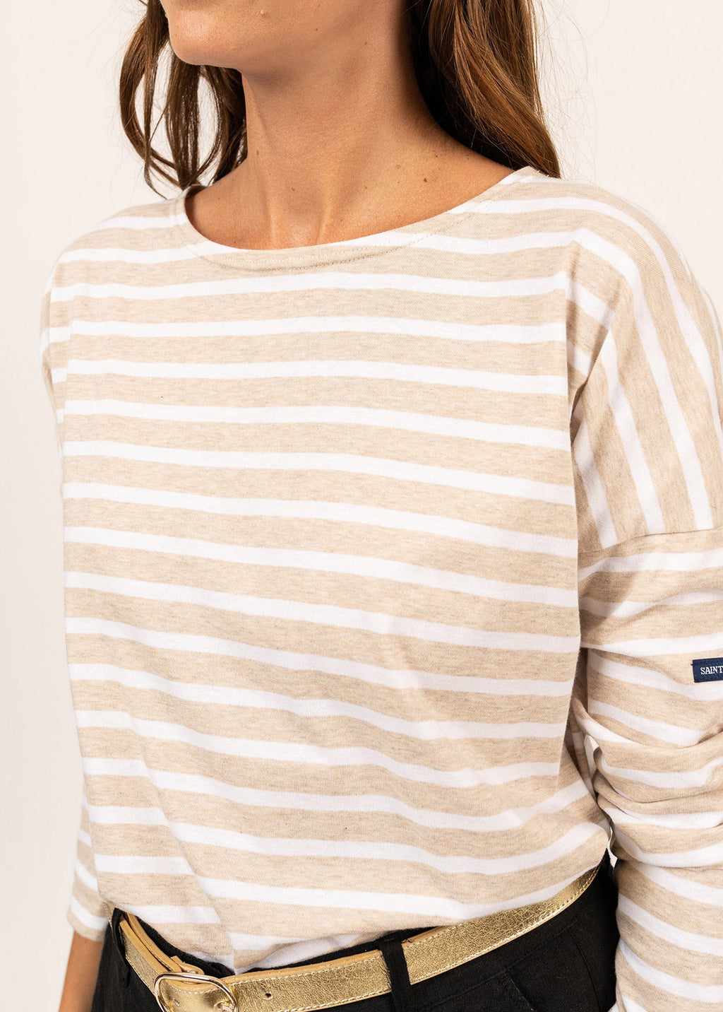 Saint James MINQUIERS DROP II - Drop-Shoulder Breton Striped Shirt | Soft Cotton | Straight Fit (OATMEAL / WHITE)