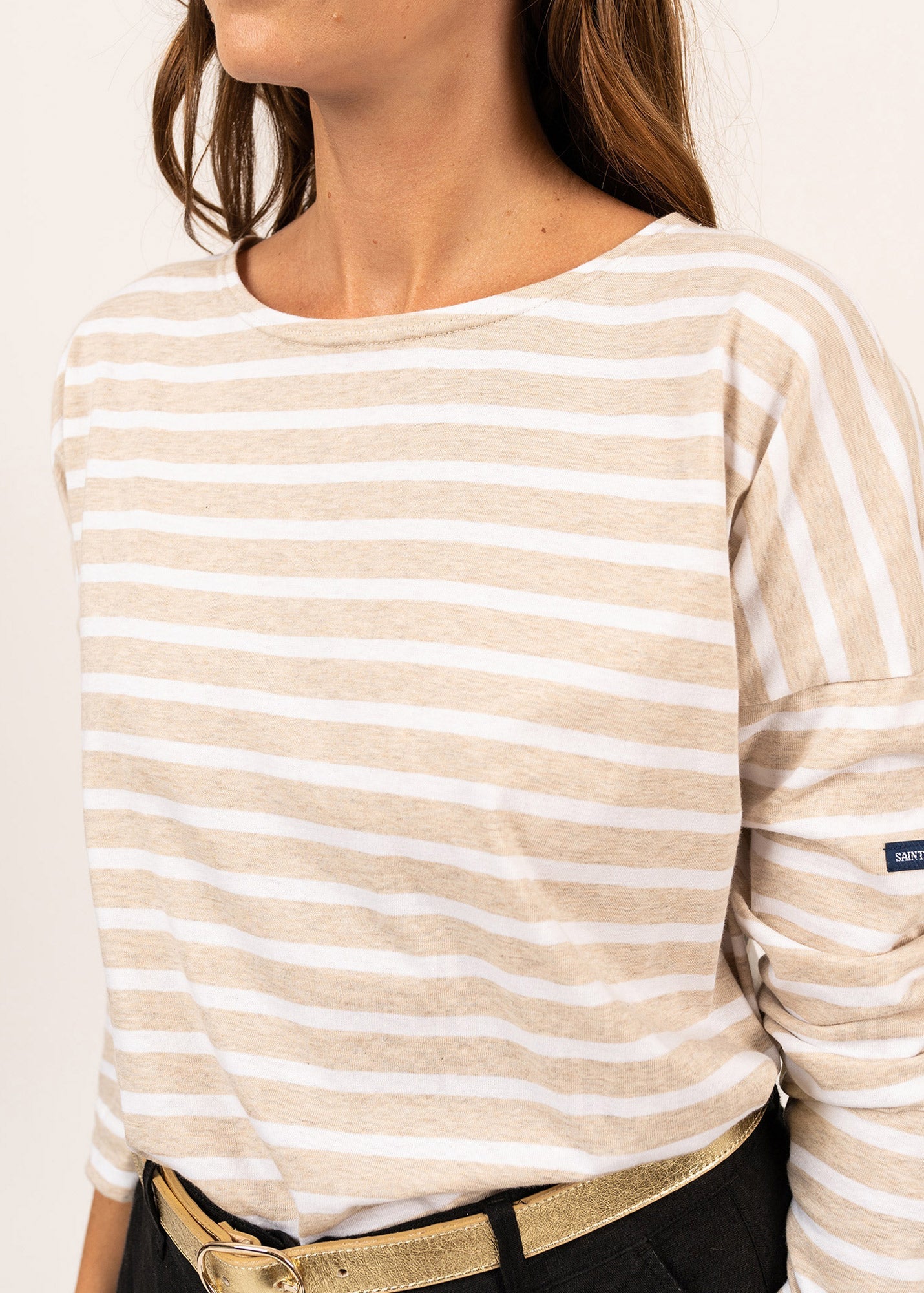 Saint James MINQUIERS DROP II - Drop-Shoulder Breton Striped Shirt | Soft Cotton | Straight Fit (OATMEAL / WHITE)