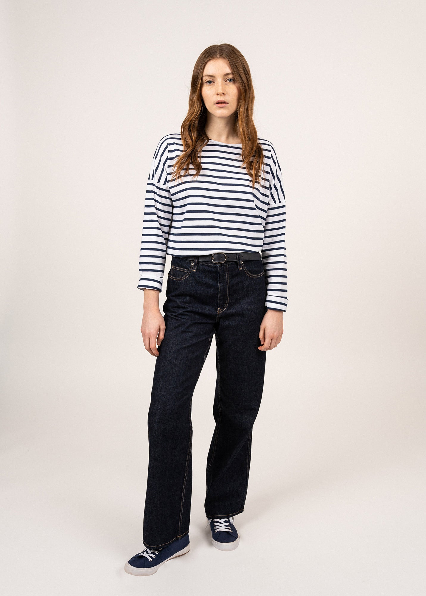 Saint James MINQUIERS DROP II - Drop-Shoulder Breton Striped Shirt | Soft Cotton | Straight Fit (WHITE / NAVY)